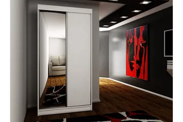 Dunkra Garderobeskap Med Speil 100x200 cm - Hvit - Oppbevaring - Garderober & garderobesystem