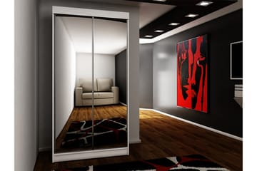 Dunkra Garderobeskap Med Speil 100x200 cm - Hvit/Grå - Oppbevaring - Garderober & garderobesystem