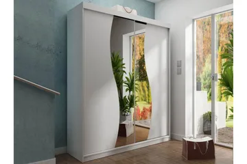 Dunkra Garderobeskap Med Speil 150x200 cm - Hvit - Oppbevaring - Garderober & garderobesystem