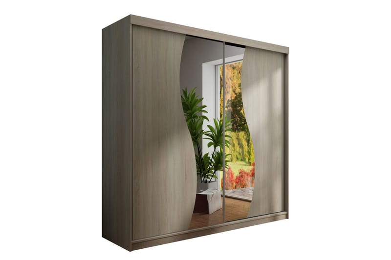 Dunkra Garderobeskap Med Speil 200x200 cm - Brun - Oppbevaring - Garderober & garderobesystem