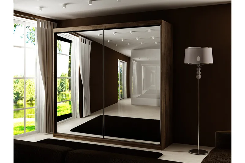 Dunkra Garderobeskap Med Speil 200x200 cm - Brun - Oppbevaring - Garderober & garderobesystem