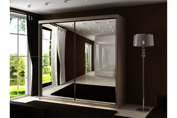 Dunkra Garderobeskap Med Speil 200x200 cm - Brun - Oppbevaring - Garderober & garderobesystem