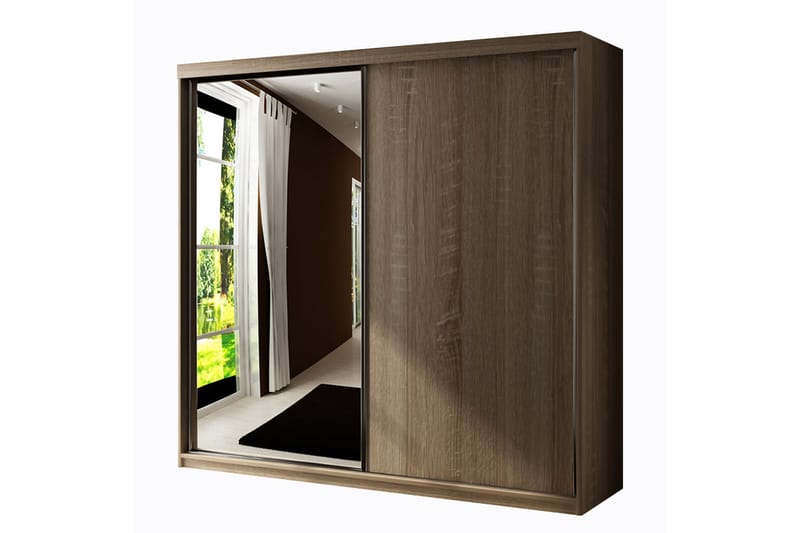 Dunkra Garderobeskap Med Speil 200x200 cm - Brun - Oppbevaring - Garderober & garderobesystem
