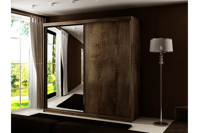 Dunkra Garderobeskap Med Speil 200x200 cm - Brun - Oppbevaring - Garderober & garderobesystem