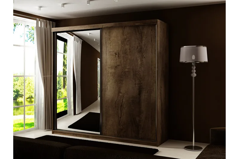 Dunkra Garderobeskap Med Speil 200x200 cm - Brun - Oppbevaring - Garderober & garderobesystem