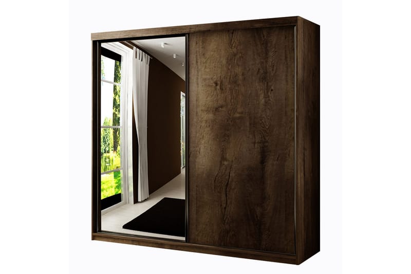 Dunkra Garderobeskap Med Speil 200x200 cm, Brun