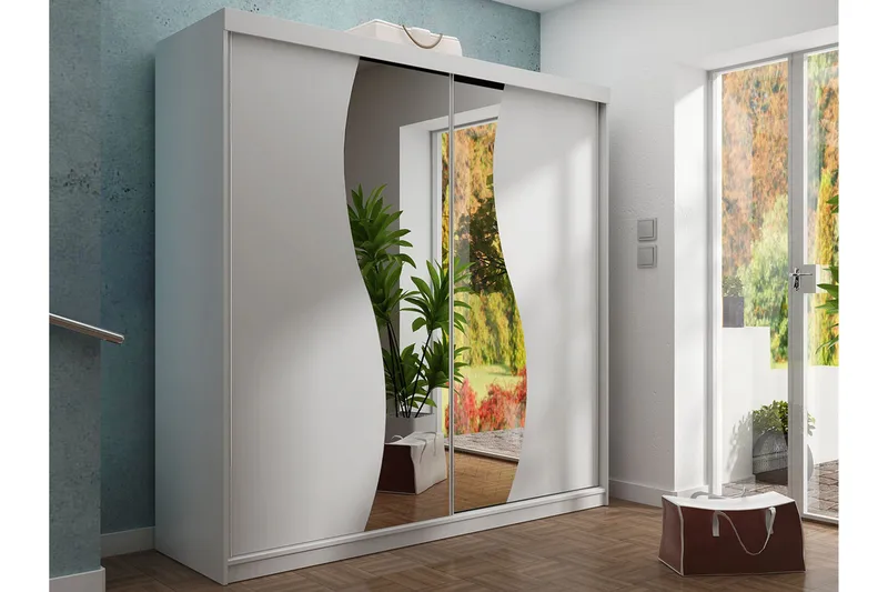 Dunkra Garderobeskap Med Speil 200x200 cm - Hvit - Oppbevaring - Garderober & garderobesystem