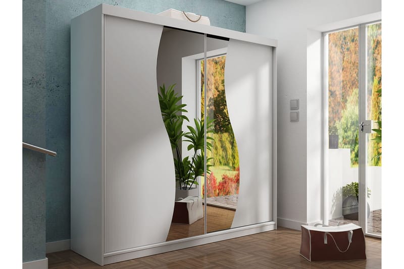 Dunkra Garderobeskap Med Speil 200x200 cm - Hvit - Oppbevaring - Garderober & garderobesystem