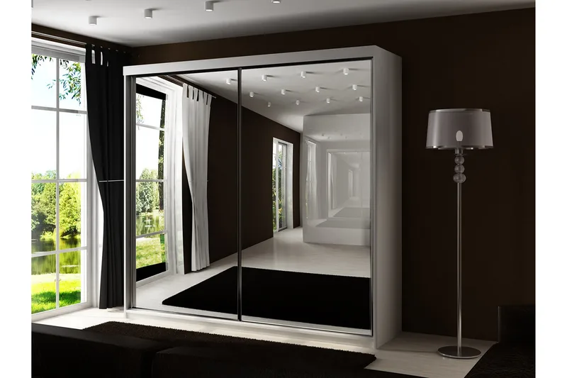 Dunkra Garderobeskap Med Speil 200x200 cm - Hvit - Oppbevaring - Garderober & garderobesystem