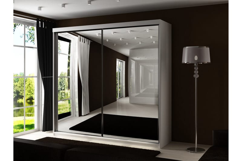 Dunkra Garderobeskap Med Speil 200x200 cm - Hvit - Oppbevaring - Garderober & garderobesystem