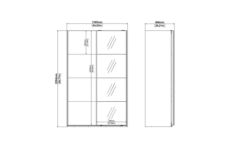 Elvos Garderobe med Speil 139x220 cm - Hvit - Oppbevaring - Garderober & garderobesystem