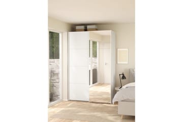 Elvos Garderobe med Speil 139x220 cm - Hvit - Oppbevaring - Garderober & garderobesystem