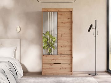 Elvyn Garderobeskapeskap med speil 103x213 cm - Brun - Oppbevaring - Garderober & garderobesystem