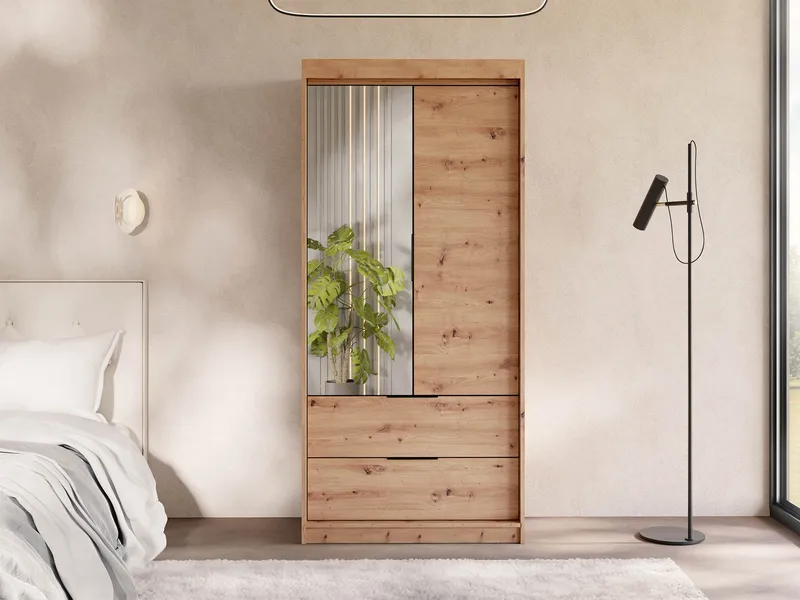 Elvyn Garderobeskapeskap med speil 103x213 cm - Brun - Oppbevaring - Garderober & garderobesystem