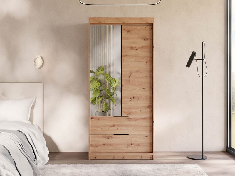 Elvyn Garderobeskapeskap med speil 103x213 cm - Brun - Oppbevaring - Garderober & garderobesystem