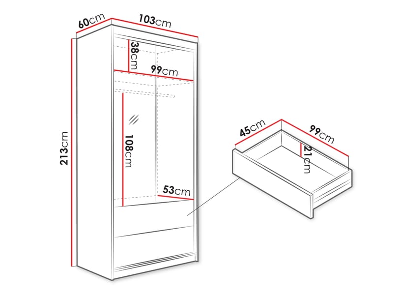Elvyn Garderobeskapeskap med speil 103x213 cm - Brun - Oppbevaring - Garderober & garderobesystem