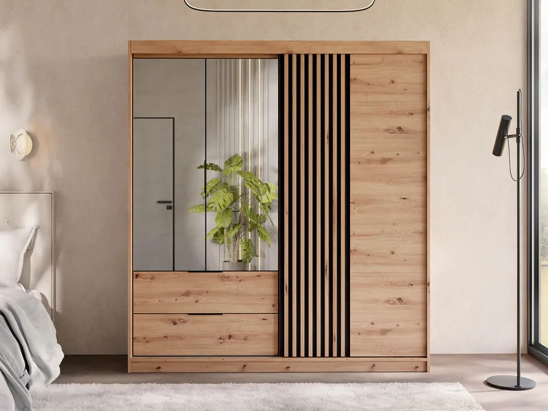 Elvyn Garderobeskapeskap med speil 203x213 cm - Brun - Oppbevaring - Garderober & garderobesystem