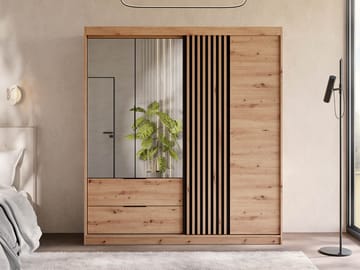 Elvyn Garderobeskapeskap med speil 203x213 cm - Brun - Oppbevaring - Garderober & garderobesystem