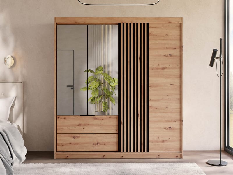 Elvyn Garderobeskapeskap med speil 203x213 cm - Brun - Oppbevaring - Garderober & garderobesystem