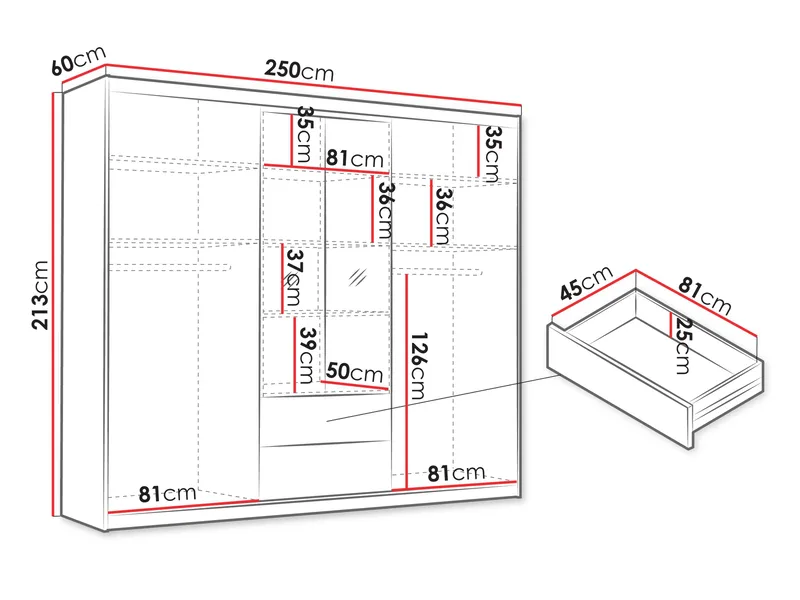 Elvyn Garderobeskapeskap med speil 250x213 cm - Brun - Oppbevaring - Garderober & garderobesystem