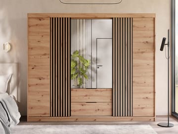 Elvyn Garderobeskapeskap med speil 250x213 cm - Brun - Oppbevaring - Garderober & garderobesystem