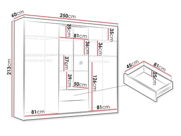 Elvyn Garderobeskapeskap med speil 250x213 cm - Brun - Oppbevaring - Garderober & garderobesystem