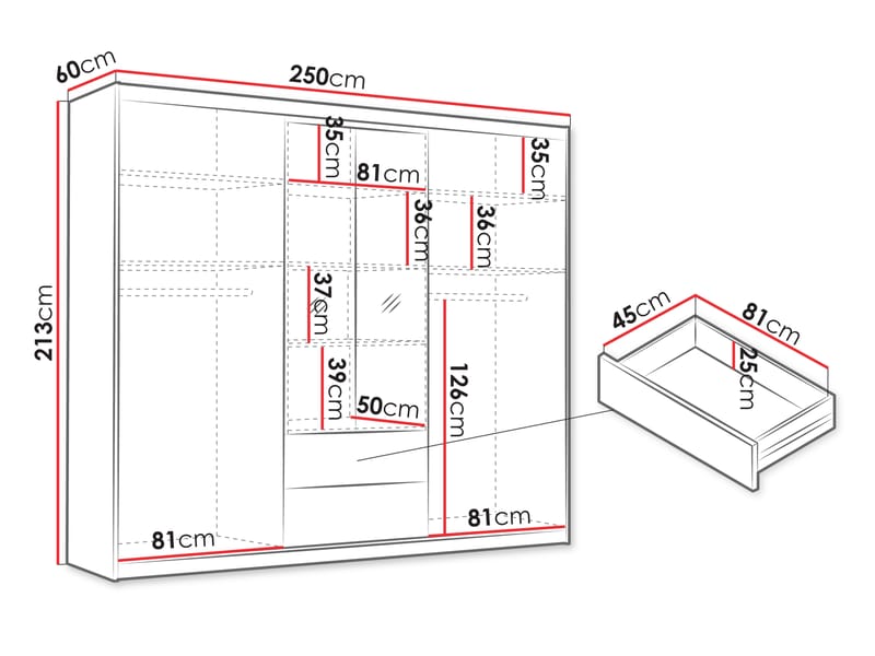Elvyn Garderobeskapeskap med speil 250x213 cm - Brun - Oppbevaring - Garderober & garderobesystem