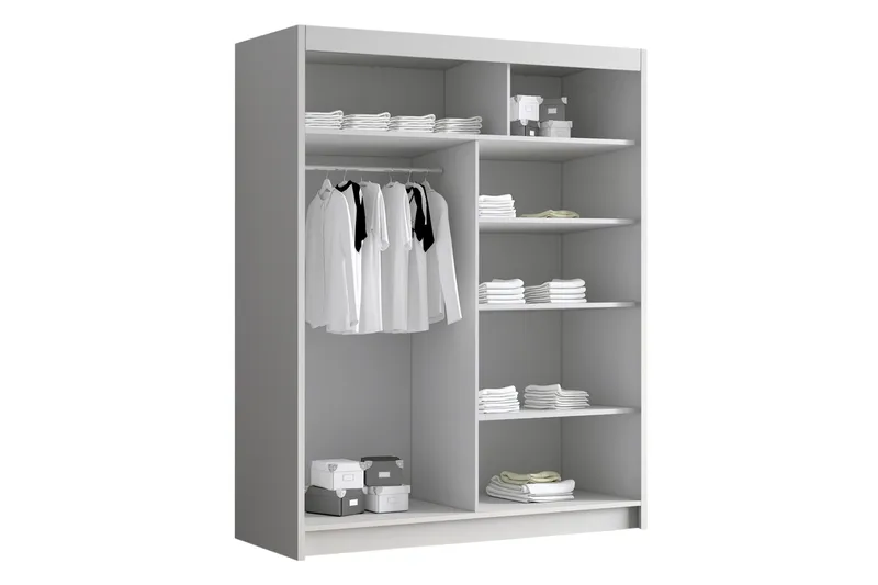 Emet Garderobe med Speil 150x200 cm - Hvit - Oppbevaring - Garderober & garderobesystem