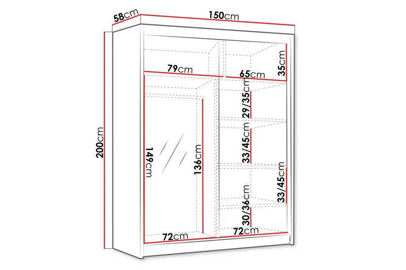 Emet Garderobe med Speil 150x200 cm - Hvit - Oppbevaring - Garderober & garderobesystem