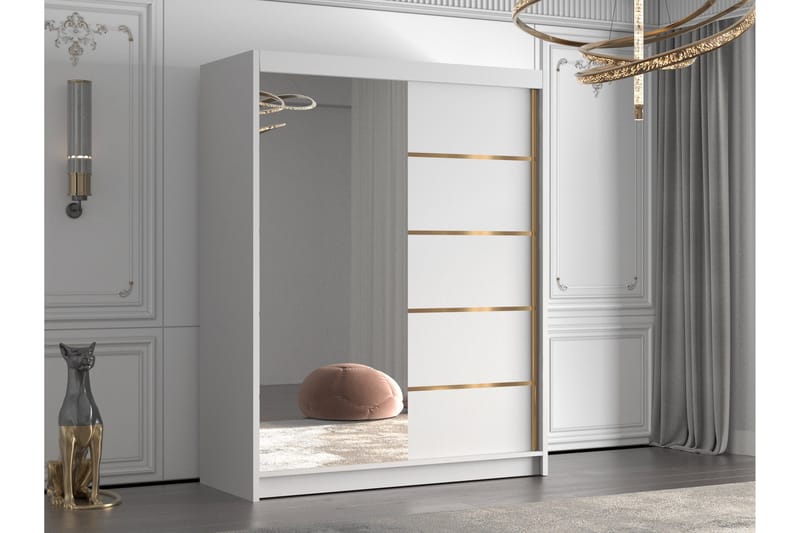 Emet Garderobe med Speil 150x200 cm - Hvit - Oppbevaring - Garderober & garderobesystem