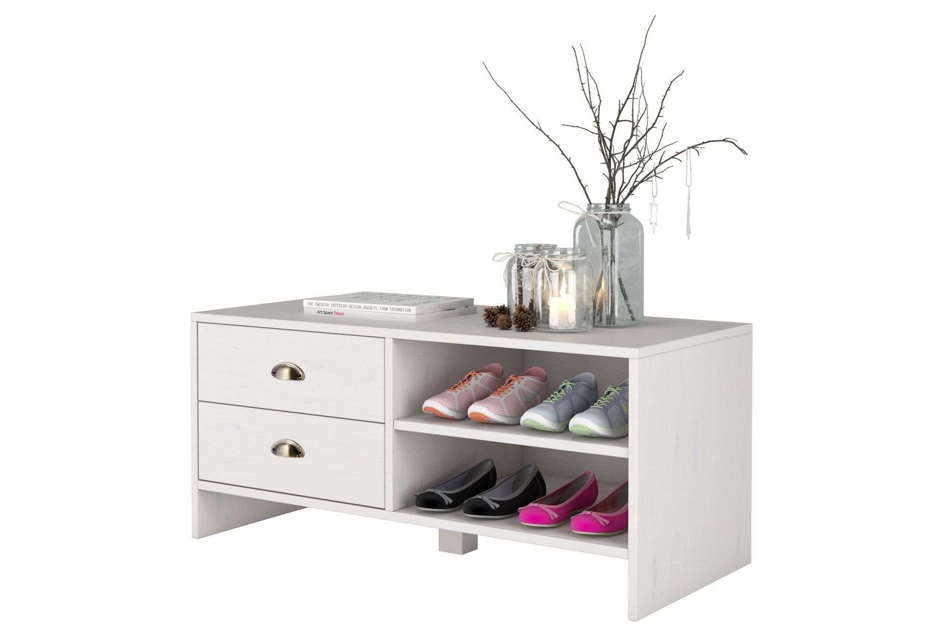 Skobenk Fossil 45x100 cm - Hvit - Oppbevaring - Entreoppbevaring