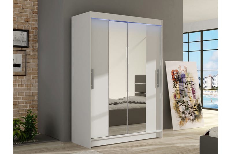 Estella Garderobe med Speil 120x200 cm - Hvit - Oppbevaring - Garderober & garderobesystem
