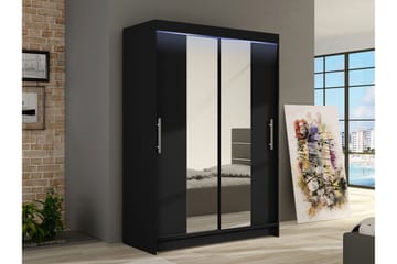 Estella Garderobe med Speil 120x200 cm - Svart - Oppbevaring - Garderober & garderobesystem