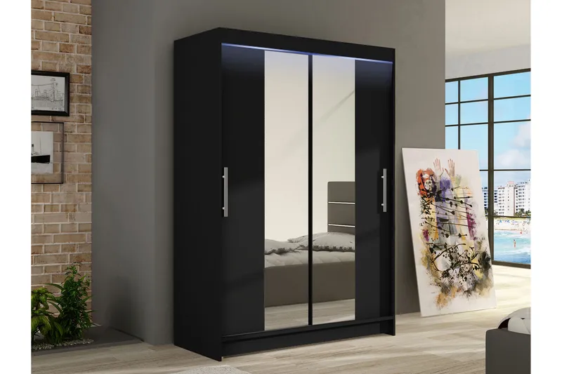 Estella Garderobe med Speil 120x200 cm - Svart - Oppbevaring - Garderober & garderobesystem