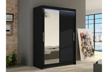 Estella Garderobe med Speil 120x200 cm - Svart - Oppbevaring - Garderober & garderobesystem