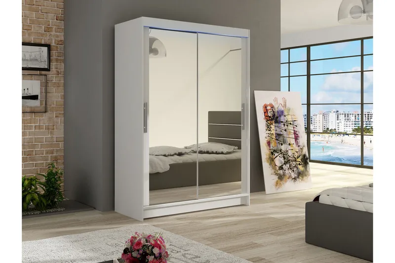 Estella Garderobeskap med Speil 120x200 cm - Hvit - Oppbevaring - Garderober & garderobesystem