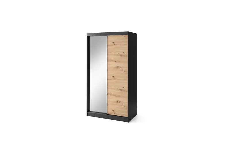 Esville Garderobe med Speil 120 cm i Lyst Tre, Sort