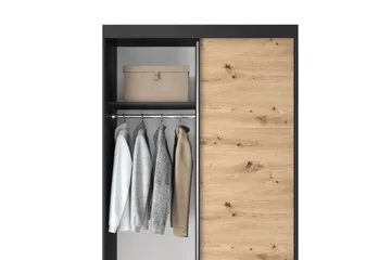 Esville Garderobe med Speil 120 cm i Lyst Tre - Sort - Oppbevaring - Garderober & garderobesystem