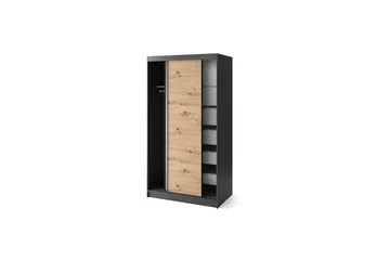 Esville Garderobe med Speil 120 cm i Lyst Tre - Sort - Oppbevaring - Garderober & garderobesystem