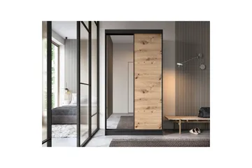 Esville Garderobe med Speil 120 cm i Lyst Tre - Sort - Oppbevaring - Garderober & garderobesystem