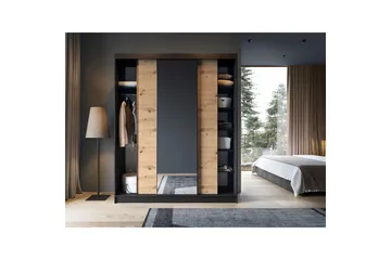 Esville Garderobe med Speil 120x220 cm - Brun - Oppbevaring - Garderober & garderobesystem