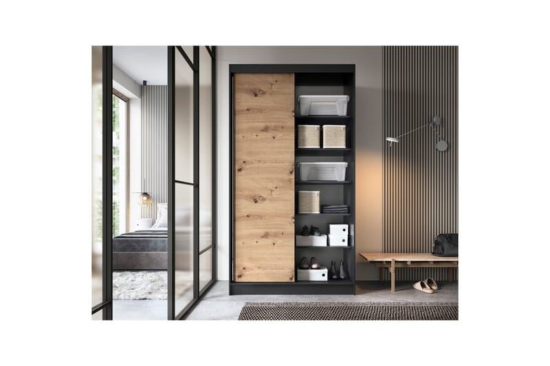 Esville Garderobe med Speil 120x220 cm - Brun - Oppbevaring - Garderober & garderobesystem