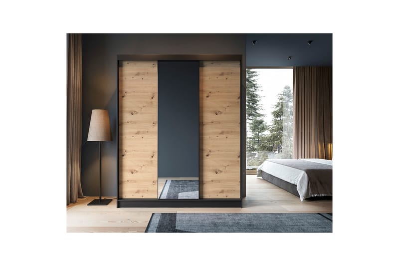 Esville Garderobe med Speil 120x220 cm - Brun - Oppbevaring - Garderober & garderobesystem