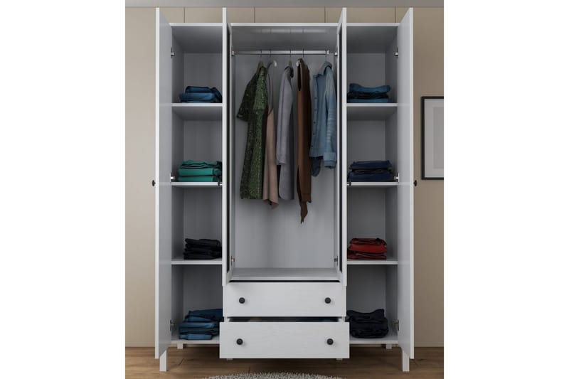 Ferra Garderobe med Speil 140x194,8 cm - Natur/Hvit - Oppbevaring - Garderober & garderobesystem