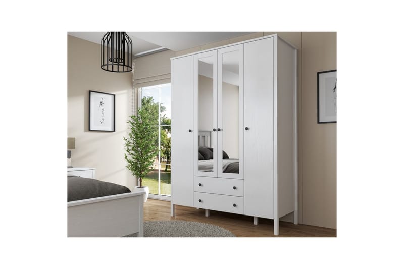 Ferra Garderobe med Speil 140x194,8 cm - Natur/Hvit - Oppbevaring - Garderober & garderobesystem