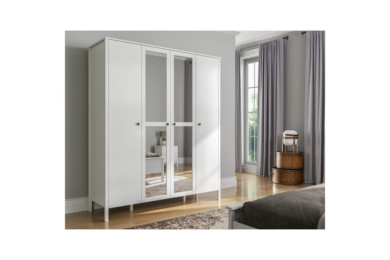 Ferra Garderobe med Speil 180,8x215 cm - Natur/Hvit - Oppbevaring - Garderober & garderobesystem