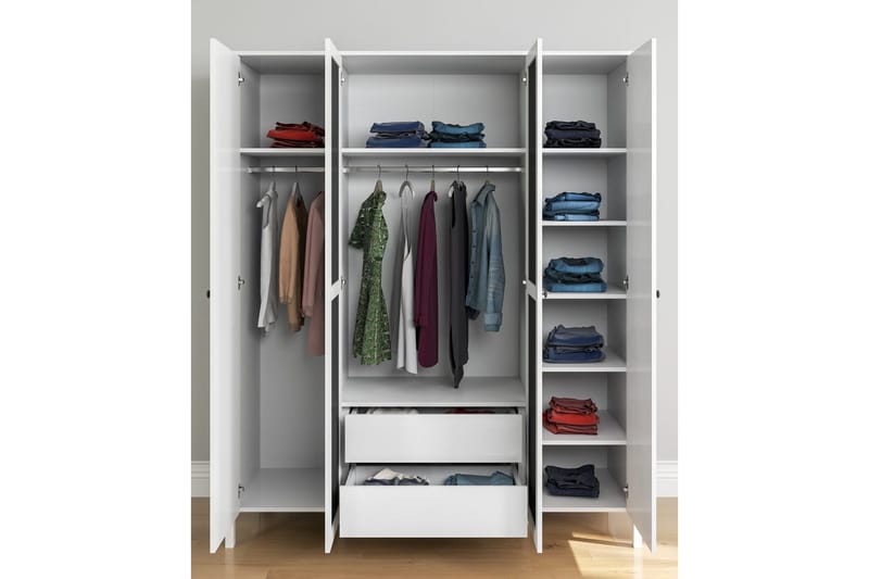 Ferra Garderobe med Speil 180,8x215 cm - Natur/Hvit - Oppbevaring - Garderober & garderobesystem