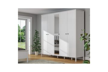 Ferra Garderobe med Speil 223,8x215 cm - Natur/Hvit - Oppbevaring - Garderober & garderobesystem