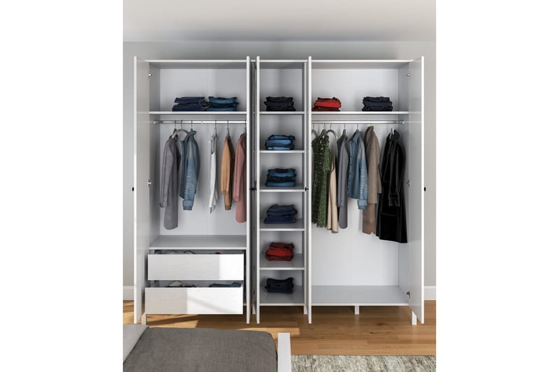 Ferra Garderobe med Speil 223,8x215 cm - Natur/Hvit - Oppbevaring - Garderober & garderobesystem
