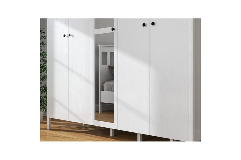 Ferra Garderobe med Speil 223,8x215 cm - Natur/Hvit - Oppbevaring - Garderober & garderobesystem